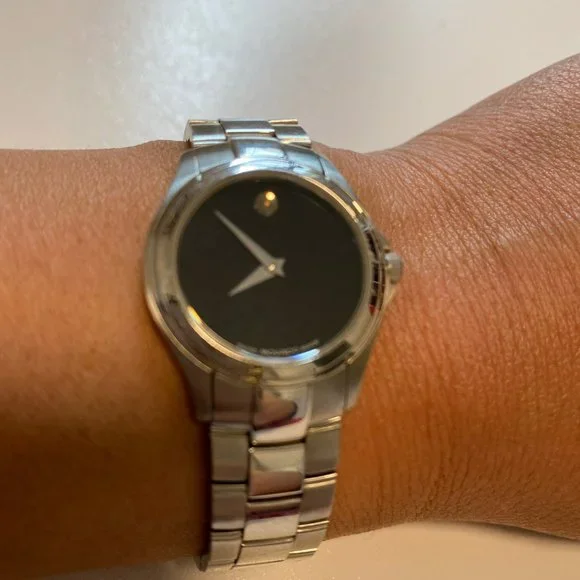 Movado Classic Black Dial Stainless Steel w/ Gold dot 84 E4 1839 7861136. Vintage Movado Gold Dot Tank Watch Retro Art Deco 87.E4.458  main image 4